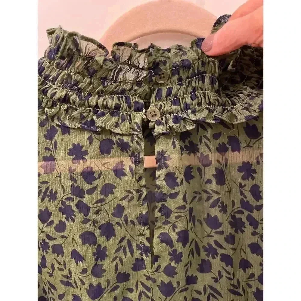 Eloquii Elements Sheer Front Ruffle Floral Print Green Peplum Top, sz 20 - Picture 6 of 6